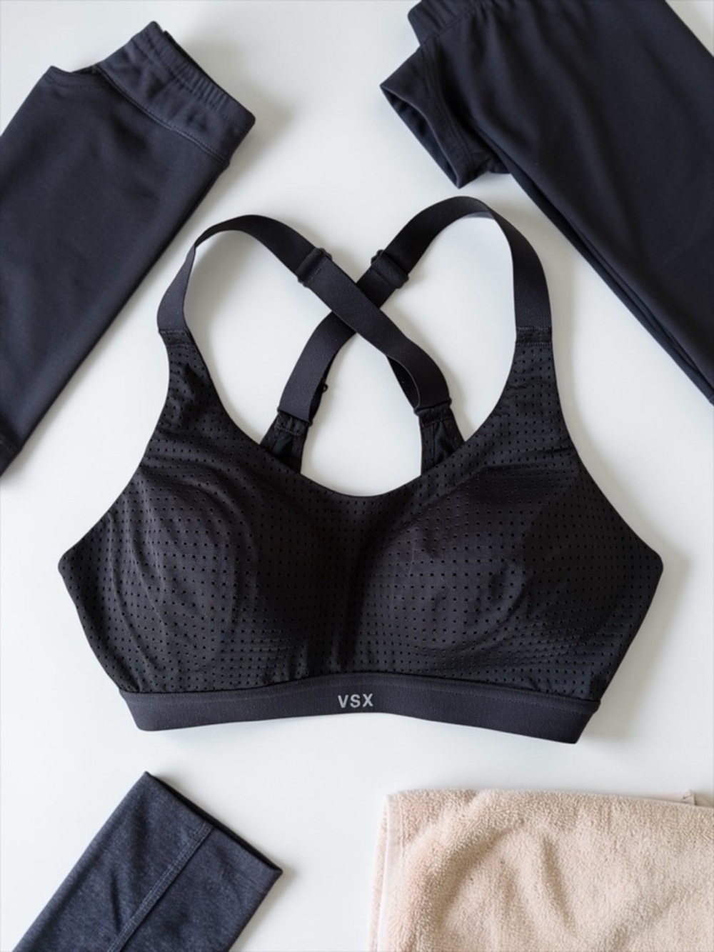 VSX Black Perforated Cross-Back Sports Bra